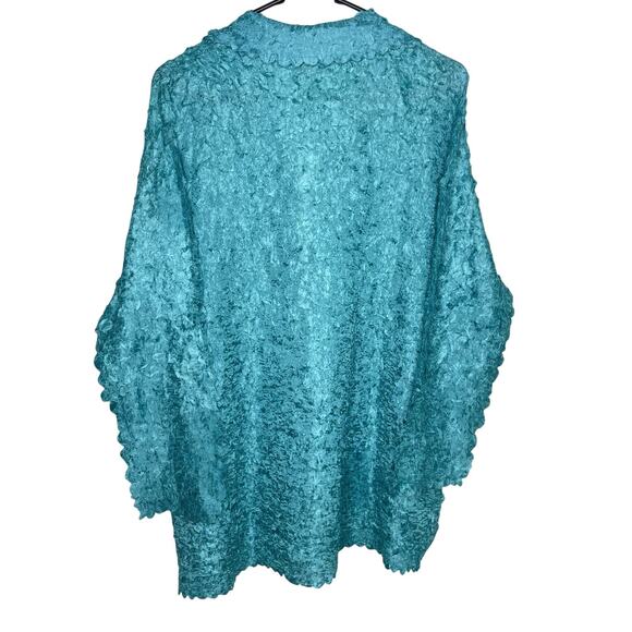 Magic Scarf Women Crinkle Blouse Wearable Art XL 3X Teal Shimmer Loose Fit Fairy - Picture 2 of 6